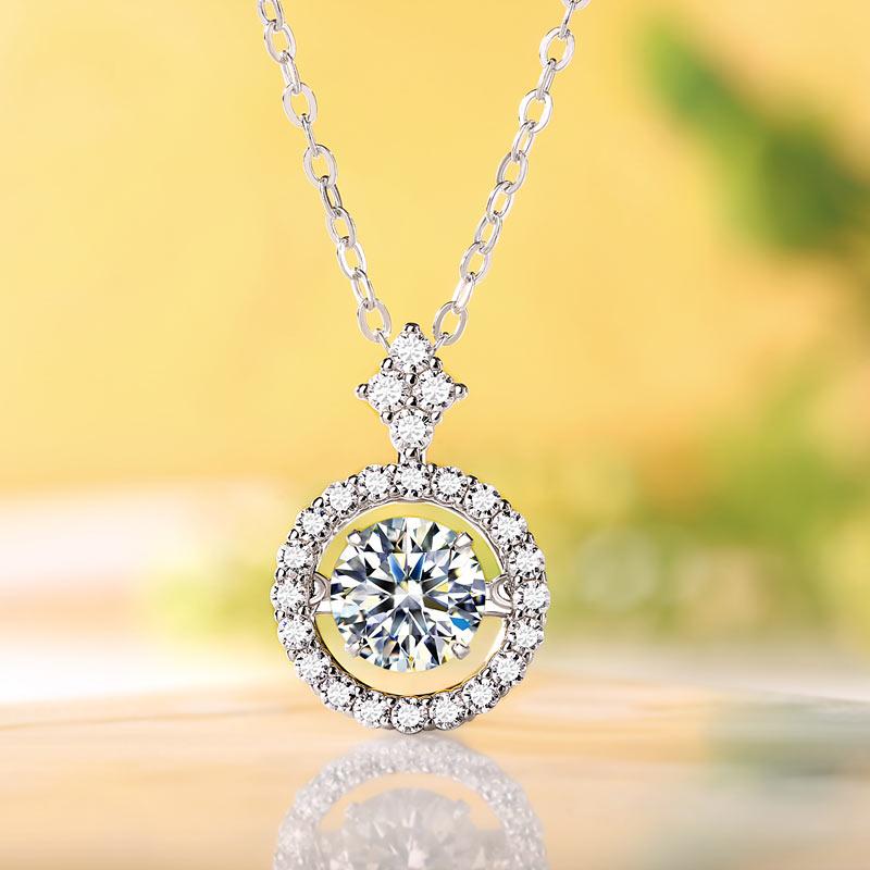 1 Carat Moissanite Diamond Dancing Stone Necklace 925 Sterling Silver XFN8137