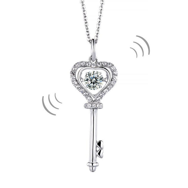 1 Carat Moissanite Diamond Dancing Stone Key Necklace 925 Sterling Silver XFN8138