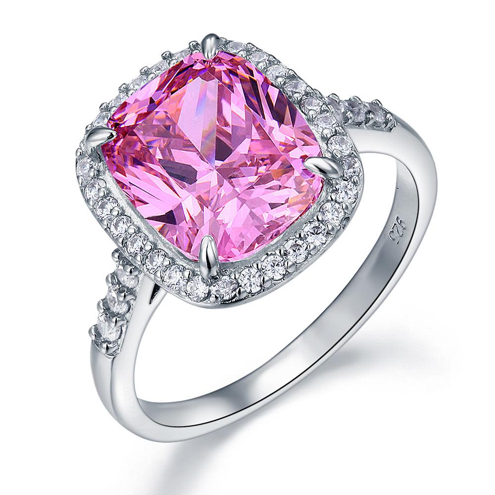 Solid 925 Sterling Silver Luxury Engagement Ring 6 Ct Cushion Fancy Pink Created