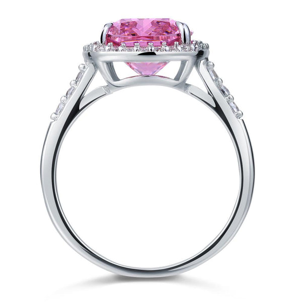 Solid 925 Sterling Silver Luxury Engagement Ring 6 Ct Cushion Fancy Pink Created
