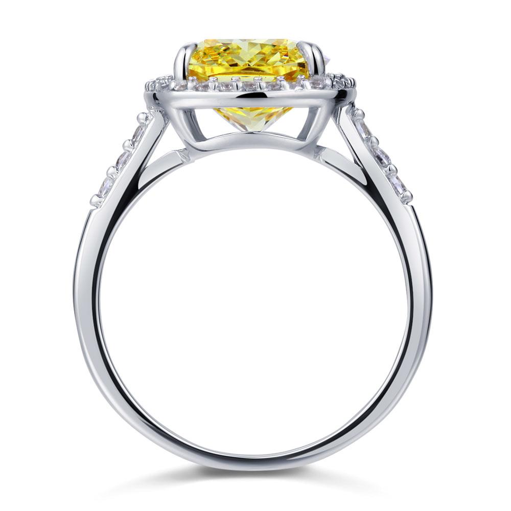 Solid 925 Sterling Silver Luxury Engagement Ring 6 ct Cushion Cut Yellow Canary