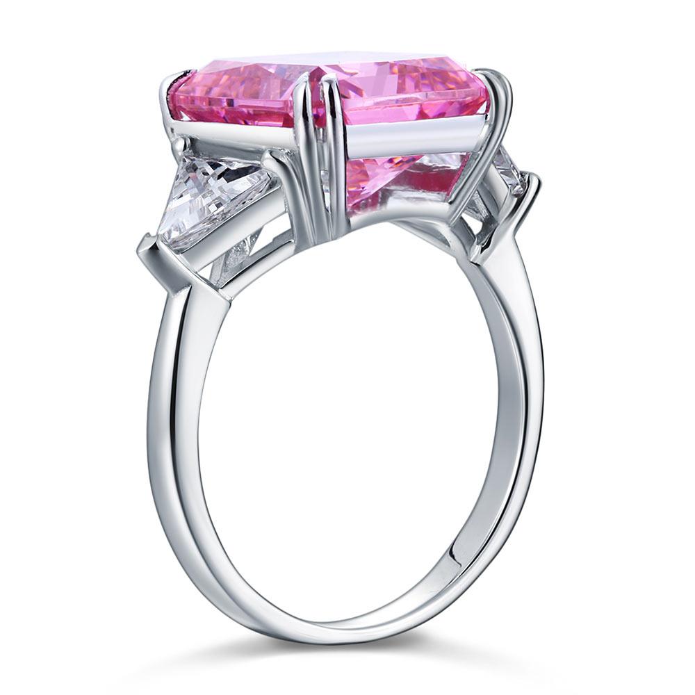Solid 925 Sterling Silver Three-Stone Luxury Ring 8 Carat Fancy Pink Created Dia