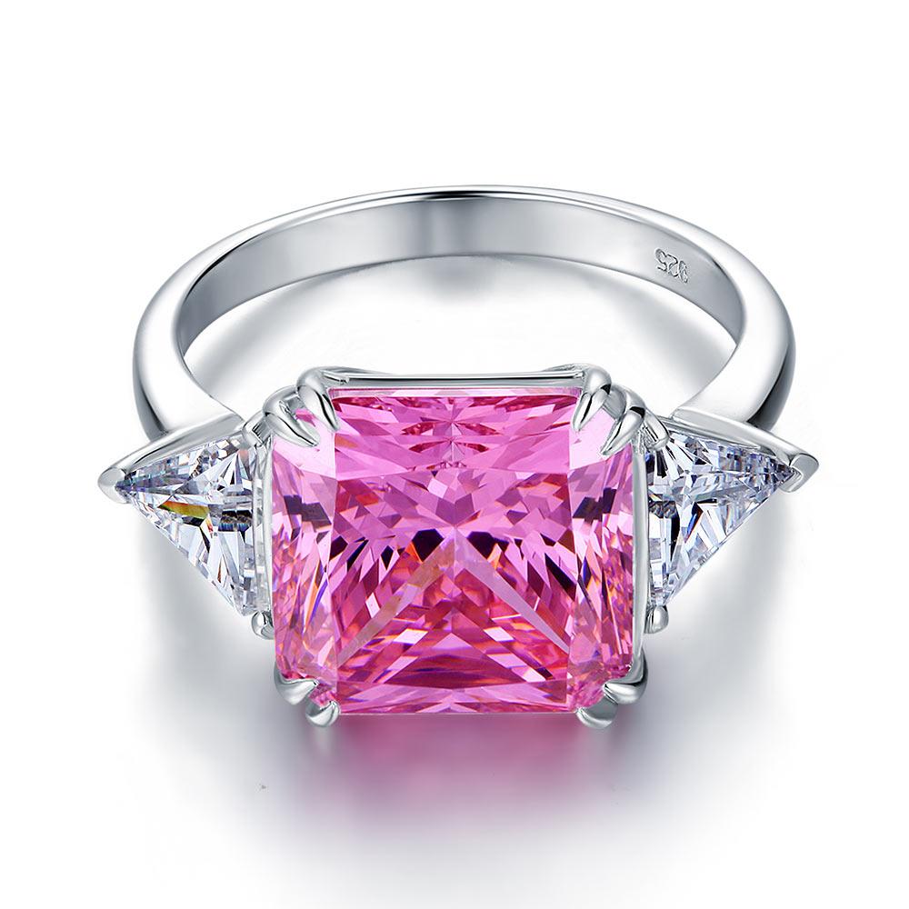 Solid 925 Sterling Silver Three-Stone Luxury Ring 8 Carat Fancy Pink Created Dia