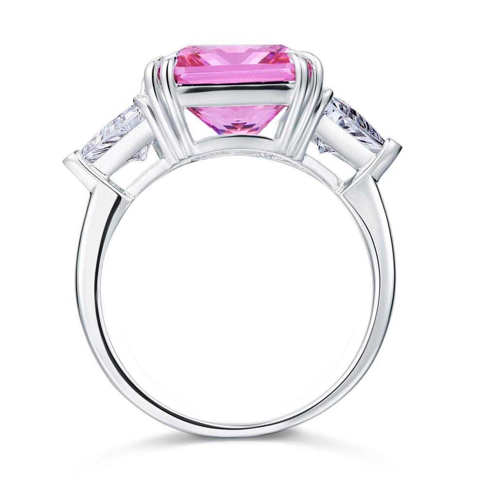 Solid 925 Sterling Silver Three-Stone Luxury Ring 8 Carat Fancy Pink Created Dia