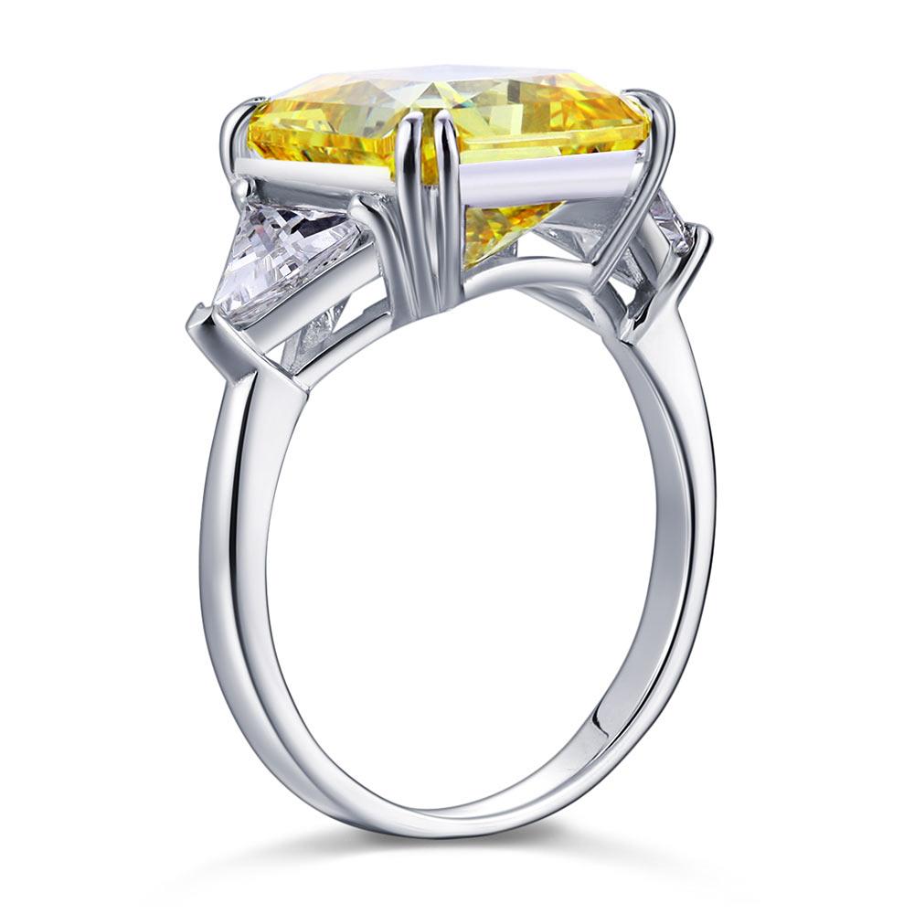 Solid 925 Sterling Silver Three-Stone Luxury Ring 8 Carat Yellow Canary Created
