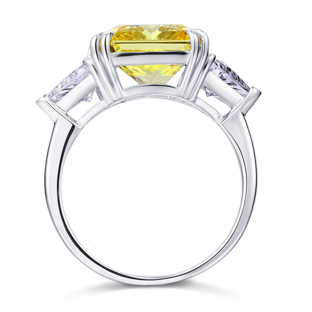 Solid 925 Sterling Silver Three-Stone Luxury Ring 8 Carat Yellow Canary Created