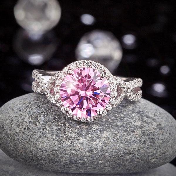 3 Carat Fancy Pink Created Diamond 925 Sterling Silver Wedding Engagement Luxury