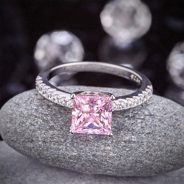 1.5 Ct Fancy Pink Created Diamond 925 Sterling Silver Wedding Ring Promise Anniv