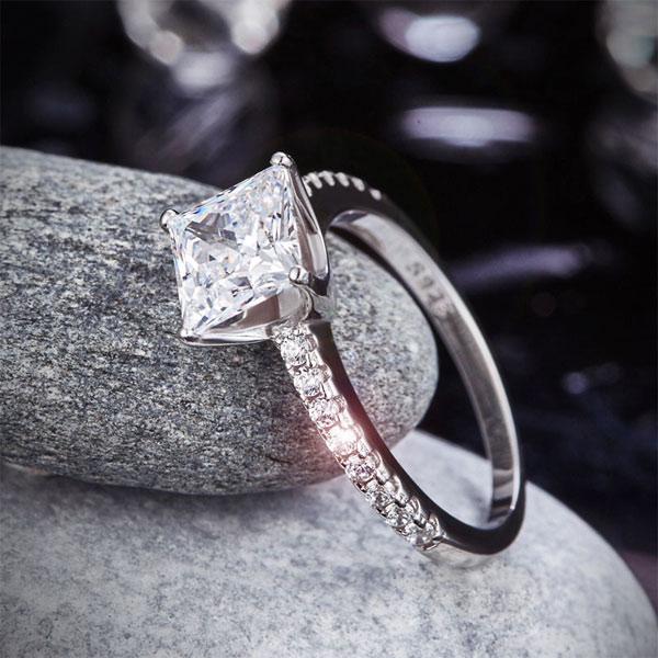 1.5 Ct Princess Cut Created Diamond 925 Sterling Silver Wedding Ring Engagement