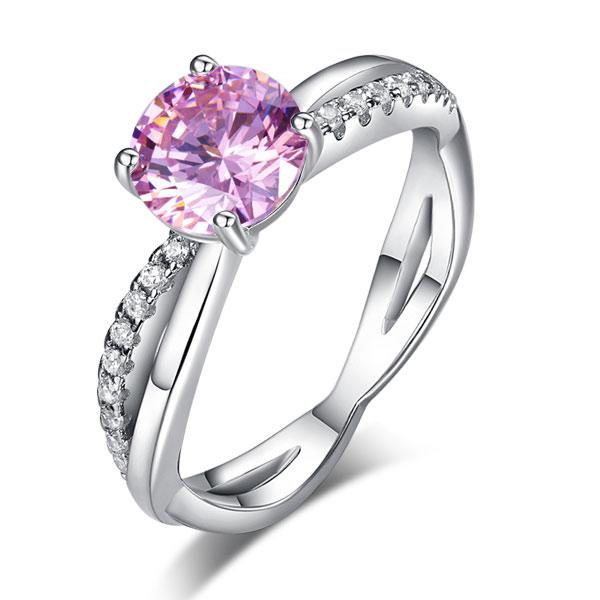 925 Sterling Silver Wedding Promise Anniversary Ring 1.25 Ct Fancy Pink Created