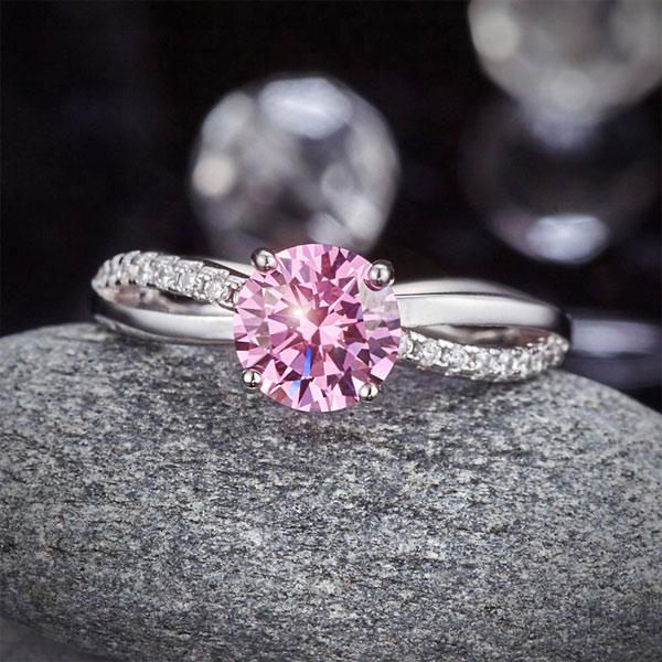 925 Sterling Silver Wedding Promise Anniversary Ring 1.25 Ct Fancy Pink Created
