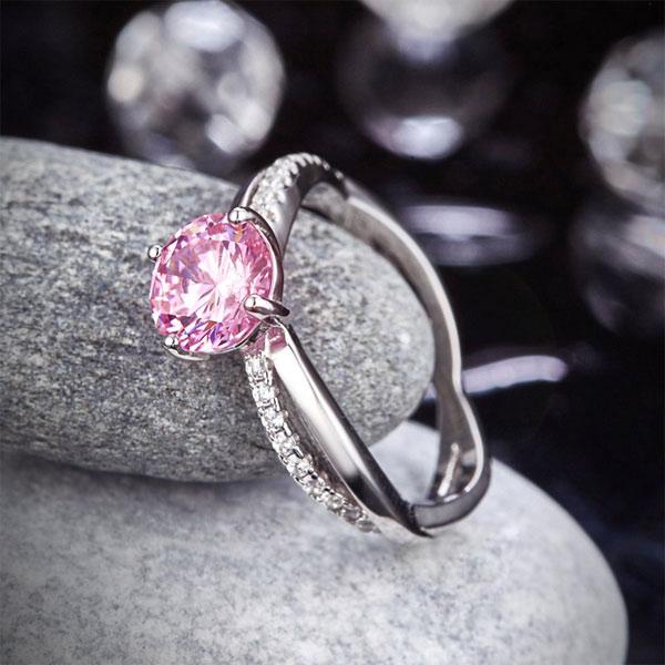 925 Sterling Silver Wedding Promise Anniversary Ring 1.25 Ct Fancy Pink Created