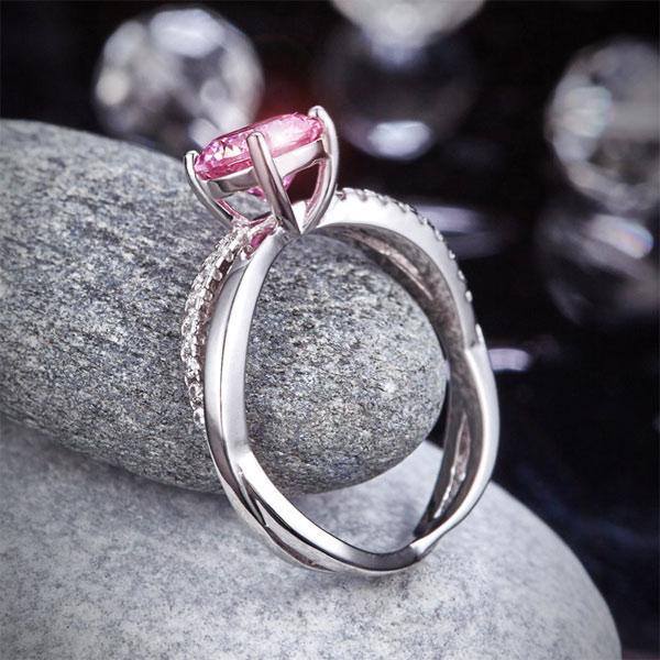 925 Sterling Silver Wedding Promise Anniversary Ring 1.25 Ct Fancy Pink Created