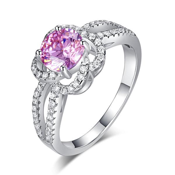 Floral 925 Sterling Silver Wedding Promise Anniversary Ring 1 Ct Fancy Pink Crea