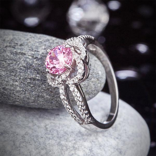 Floral 925 Sterling Silver Wedding Promise Anniversary Ring 1 Ct Fancy Pink Crea