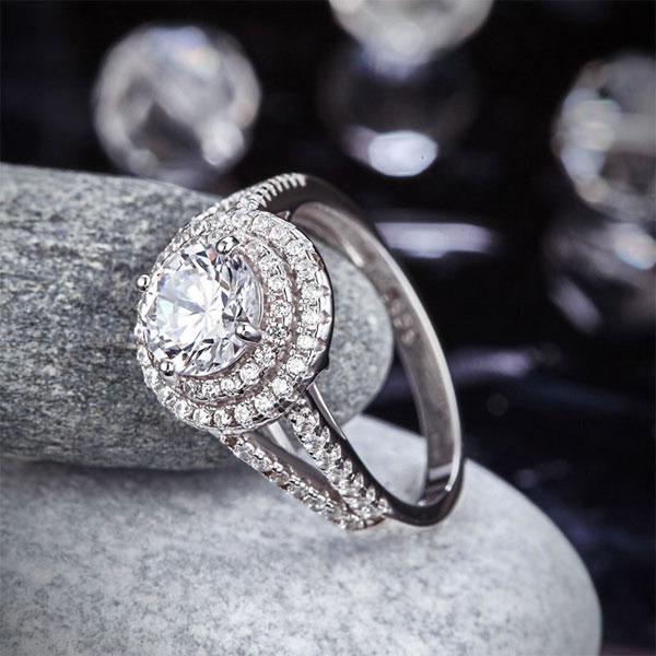 Double Halo 925 Sterling Silver Wedding Engagement Ring 1.25 Ct Created Diamond
