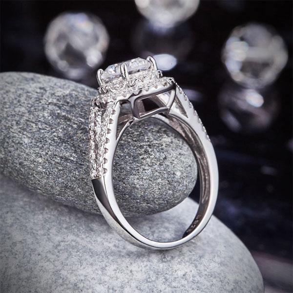 Double Halo 925 Sterling Silver Wedding Engagement Ring 1.25 Ct Created Diamond