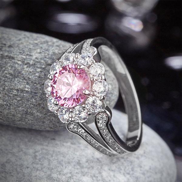 Art Deco Vintage style 925 Sterling Silver Wedding Ring 1.25 Ct Fancy Pink Creat