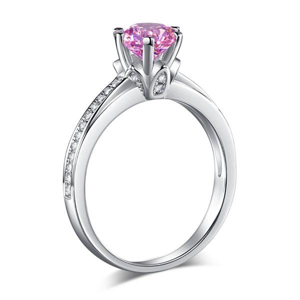 6 Claws 925 Sterling Silver Wedding Promise Anniversary Ring 1.25 Ct Fancy Pink