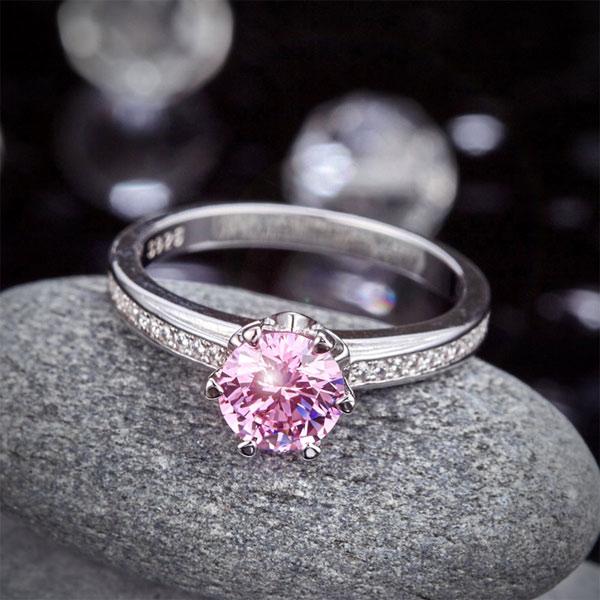 6 Claws 925 Sterling Silver Wedding Promise Anniversary Ring 1.25 Ct Fancy Pink