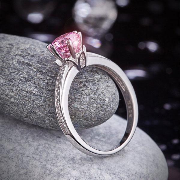 6 Claws 925 Sterling Silver Wedding Promise Anniversary Ring 1.25 Ct Fancy Pink