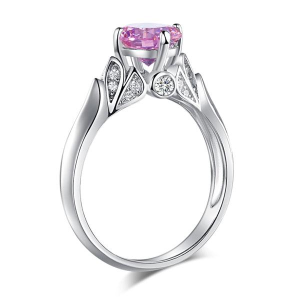 Flower 925 Sterling Silver Wedding Promise Anniversary Ring 1.25 Ct Fancy Pink C