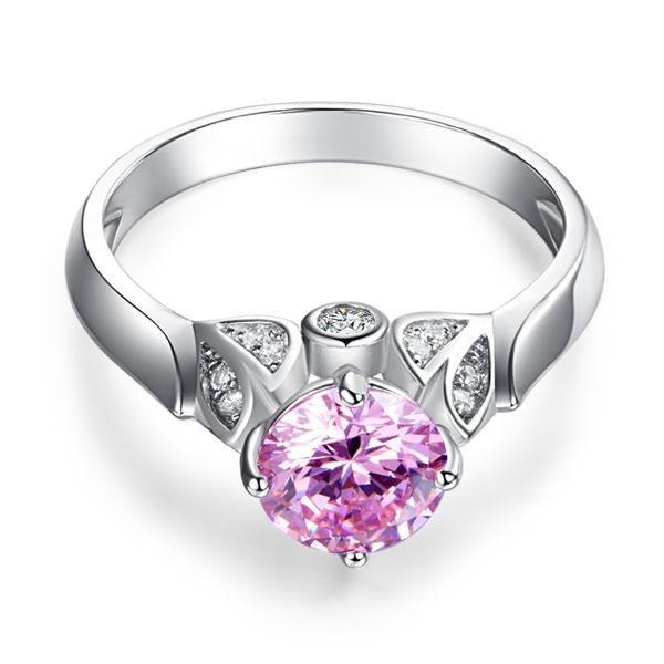 Flower 925 Sterling Silver Wedding Promise Anniversary Ring 1.25 Ct Fancy Pink C