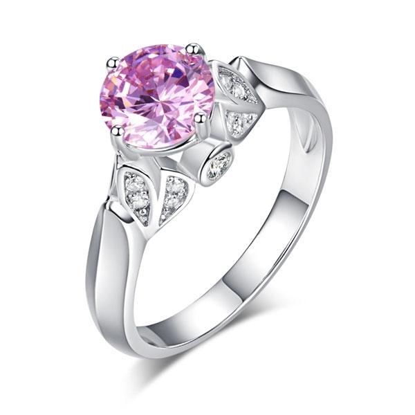 Flower 925 Sterling Silver Wedding Promise Anniversary Ring 1.25 Ct Fancy Pink C