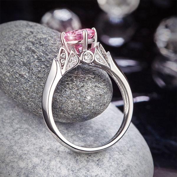 Flower 925 Sterling Silver Wedding Promise Anniversary Ring 1.25 Ct Fancy Pink C