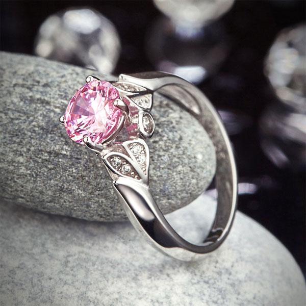 Flower 925 Sterling Silver Wedding Promise Anniversary Ring 1.25 Ct Fancy Pink C
