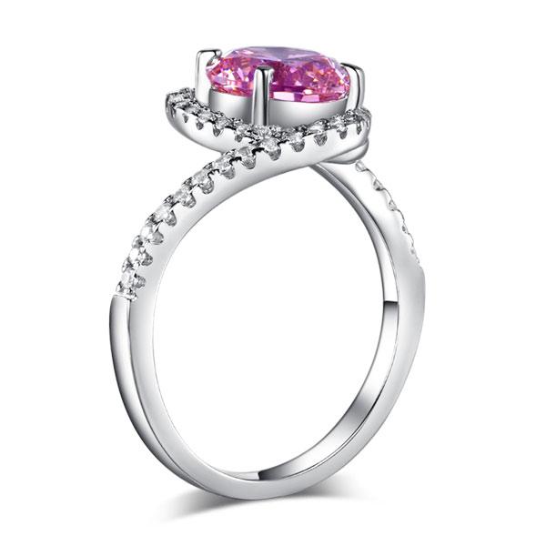 Twist Curl 925 Sterling Silver Wedding Engagement Ring 2 Ct Fancy Pink Created D