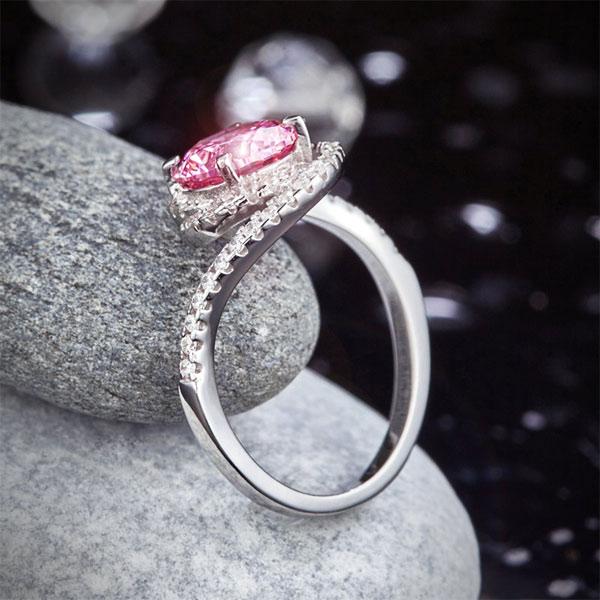Twist Curl 925 Sterling Silver Wedding Engagement Ring 2 Ct Fancy Pink Created D