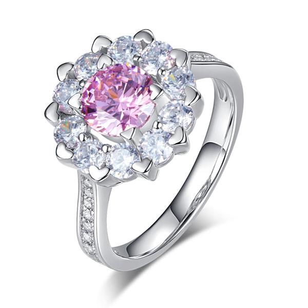 Snowflake 925 Sterling Silver Wedding Promise Anniversary Ring 1 Ct Fancy Pink C