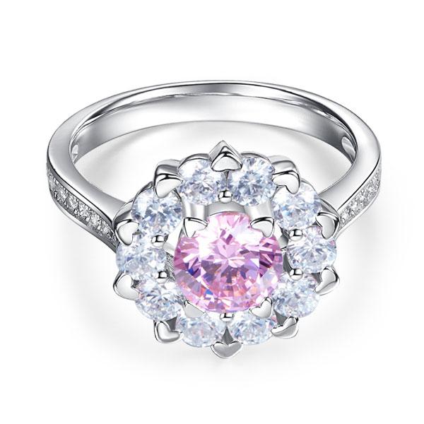 Snowflake 925 Sterling Silver Wedding Promise Anniversary Ring 1 Ct Fancy Pink C