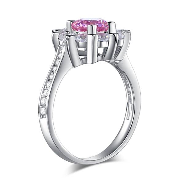 Snowflake 925 Sterling Silver Wedding Promise Anniversary Ring 1 Ct Fancy Pink C