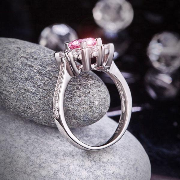 Snowflake 925 Sterling Silver Wedding Promise Anniversary Ring 1 Ct Fancy Pink C