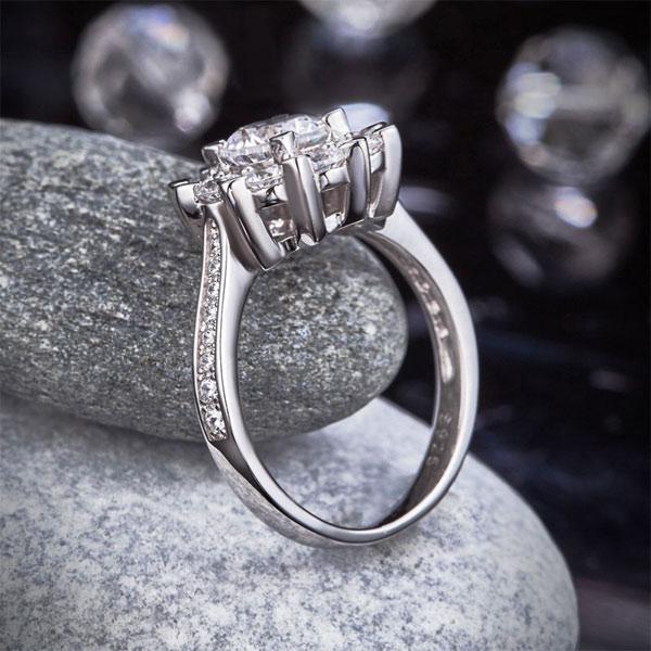 Snowflake 925 Sterling Silver Wedding Promise Anniversary Ring 1 Ct Created Diam