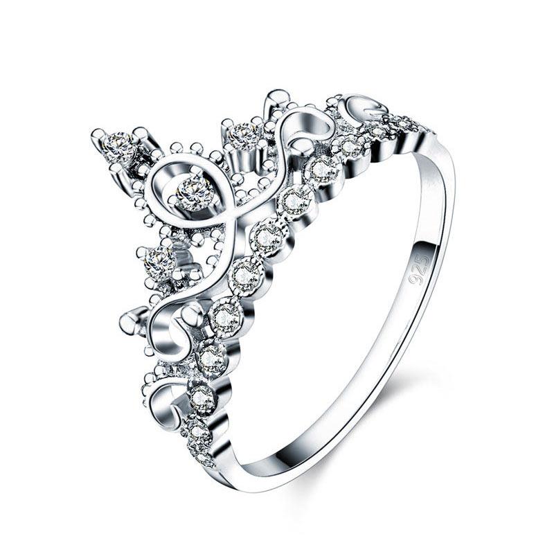 Solid 925 Sterling Silver Ring Crown Shape Created Diamond for Lady Trendy Styli