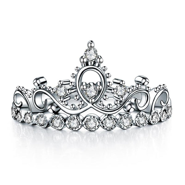 Solid 925 Sterling Silver Ring Crown Shape Created Diamond for Lady Trendy Styli