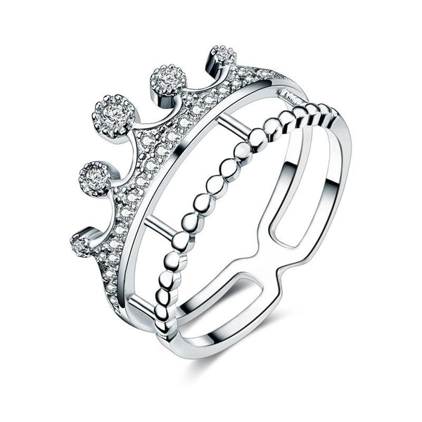 Solid 925 Sterling Silver Ring Crown Shape Created Diamond for Lady Trendy Styli