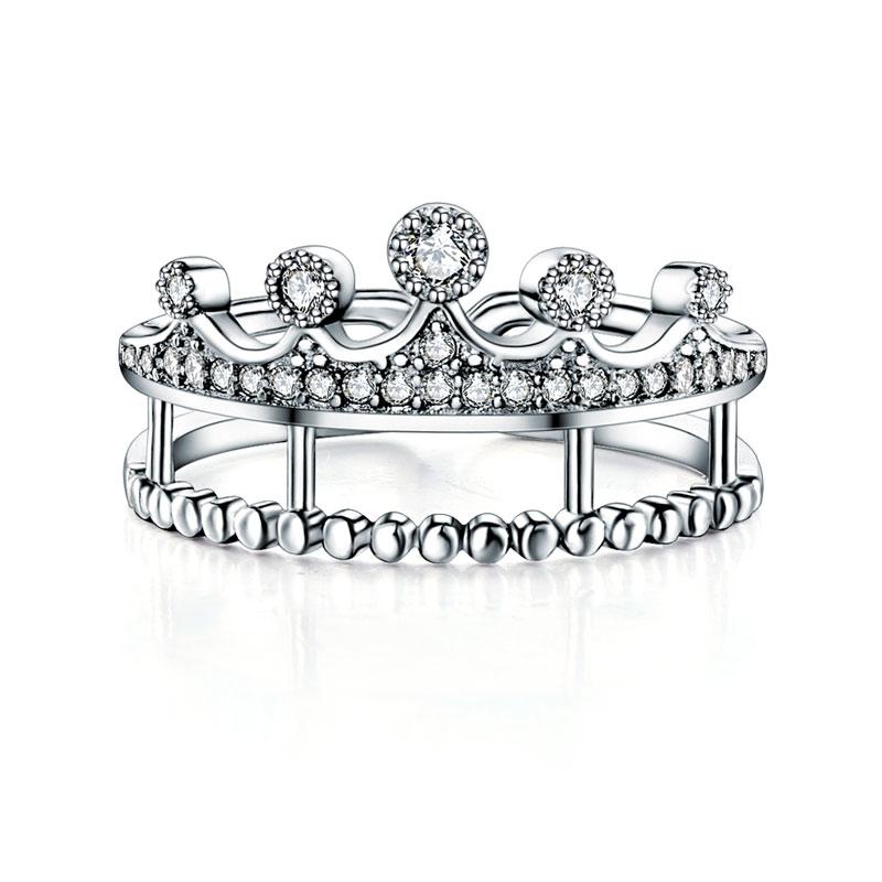 Solid 925 Sterling Silver Ring Crown Shape Created Diamond for Lady Trendy Styli