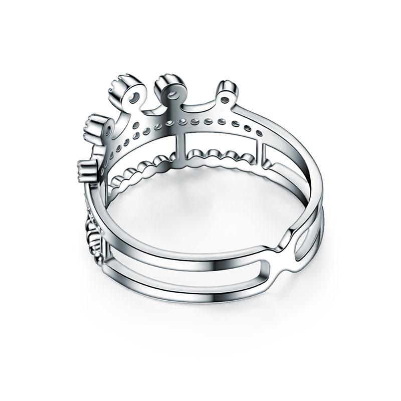 Solid 925 Sterling Silver Ring Crown Shape Created Diamond for Lady Trendy Styli