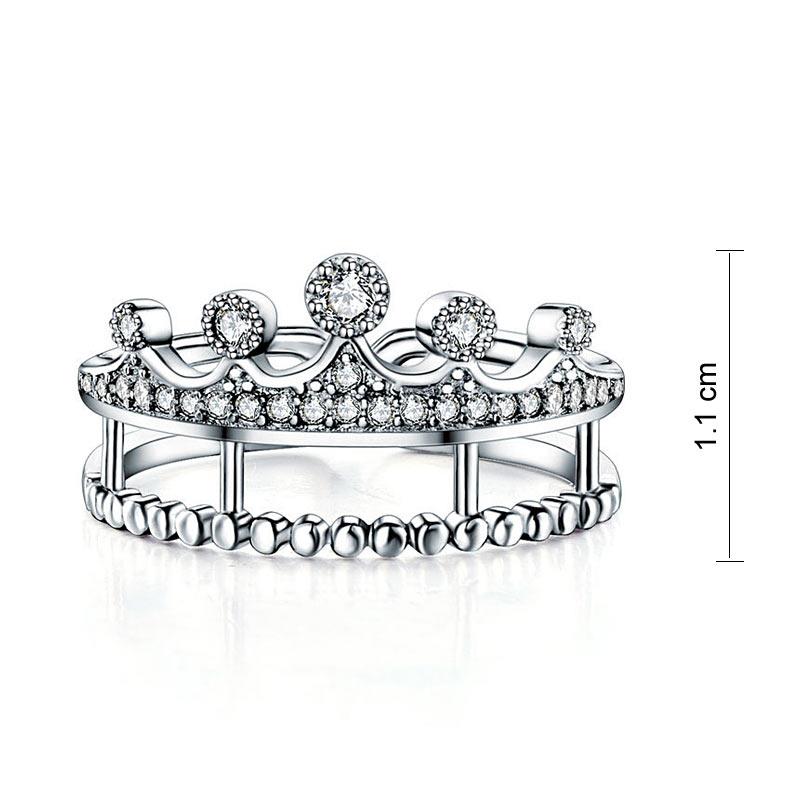 Solid 925 Sterling Silver Ring Crown Shape Created Diamond for Lady Trendy Styli