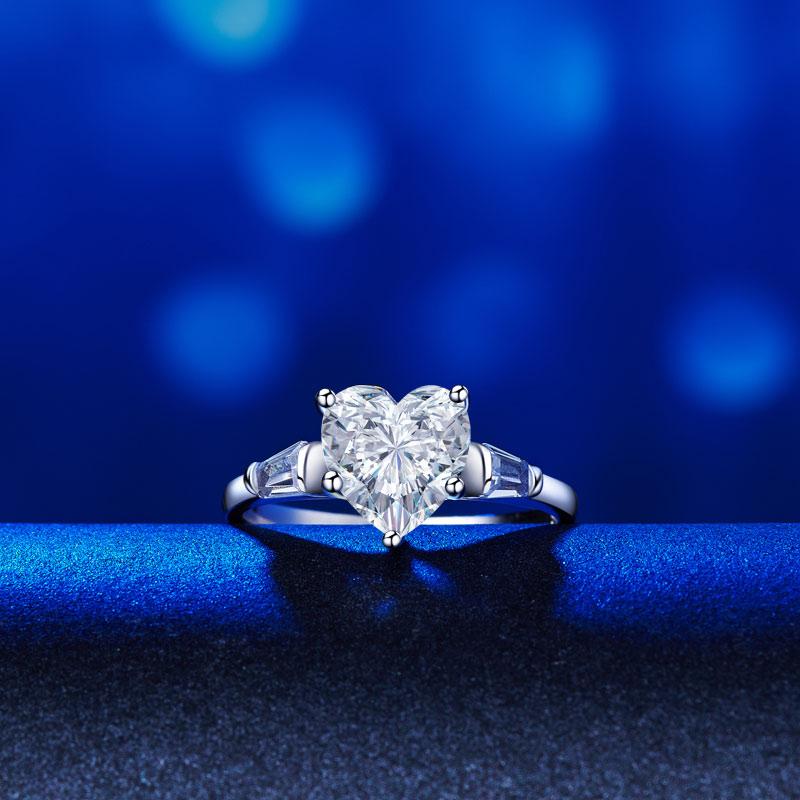 Solid 925 Sterling Silver Wedding Engagement Promise Ring 2 Carat Heart Jewelry
