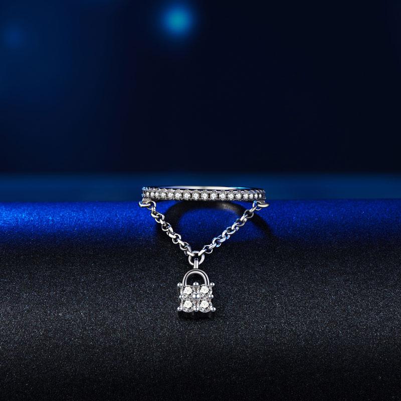 Solid 925 Sterling Silver Band Ring Dangle Purse Sparkling Created Diamond for L