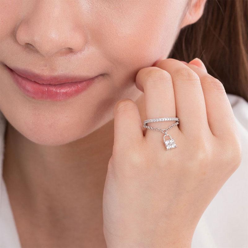 Solid 925 Sterling Silver Band Ring Dangle Purse Sparkling Created Diamond for L