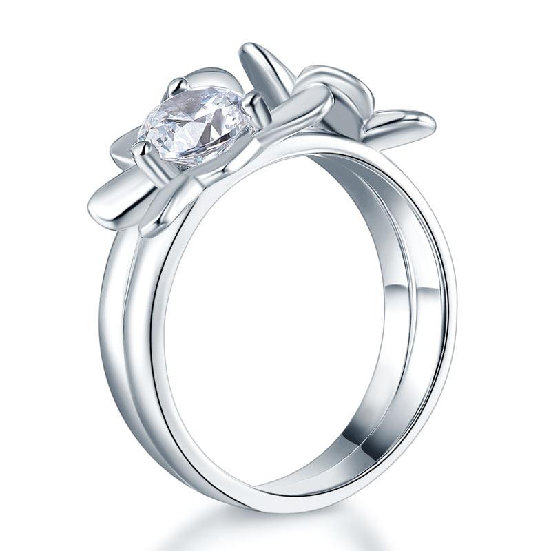 Solid 925 Sterling Silver 2-Pcs Butterfly Flower Ring Set Lady Jewelry 2017 New
