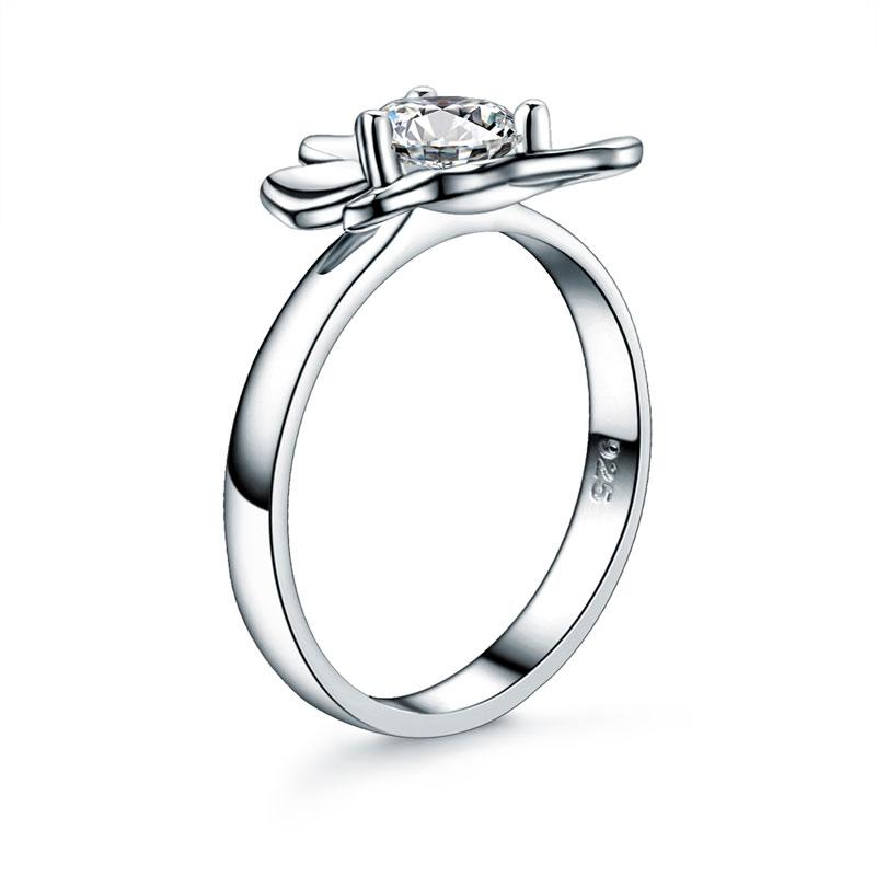 Solid 925 Sterling Silver 2-Pcs Butterfly Flower Ring Set Lady Jewelry 2017 New