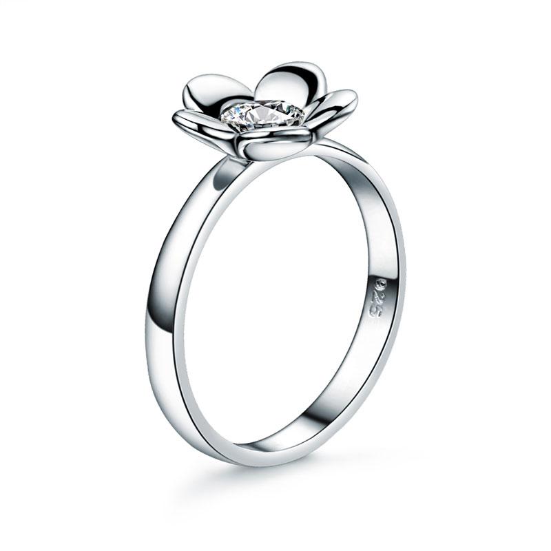 Solid 925 Sterling Silver 2-Pcs Butterfly Flower Ring Set Lady Jewelry 2017 New