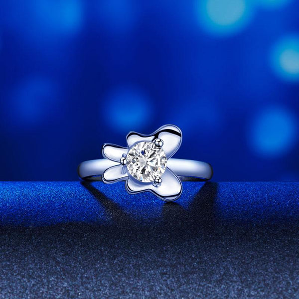 Solid 925 Sterling Silver 2-Pcs Butterfly Flower Ring Set Lady Jewelry 2017 New